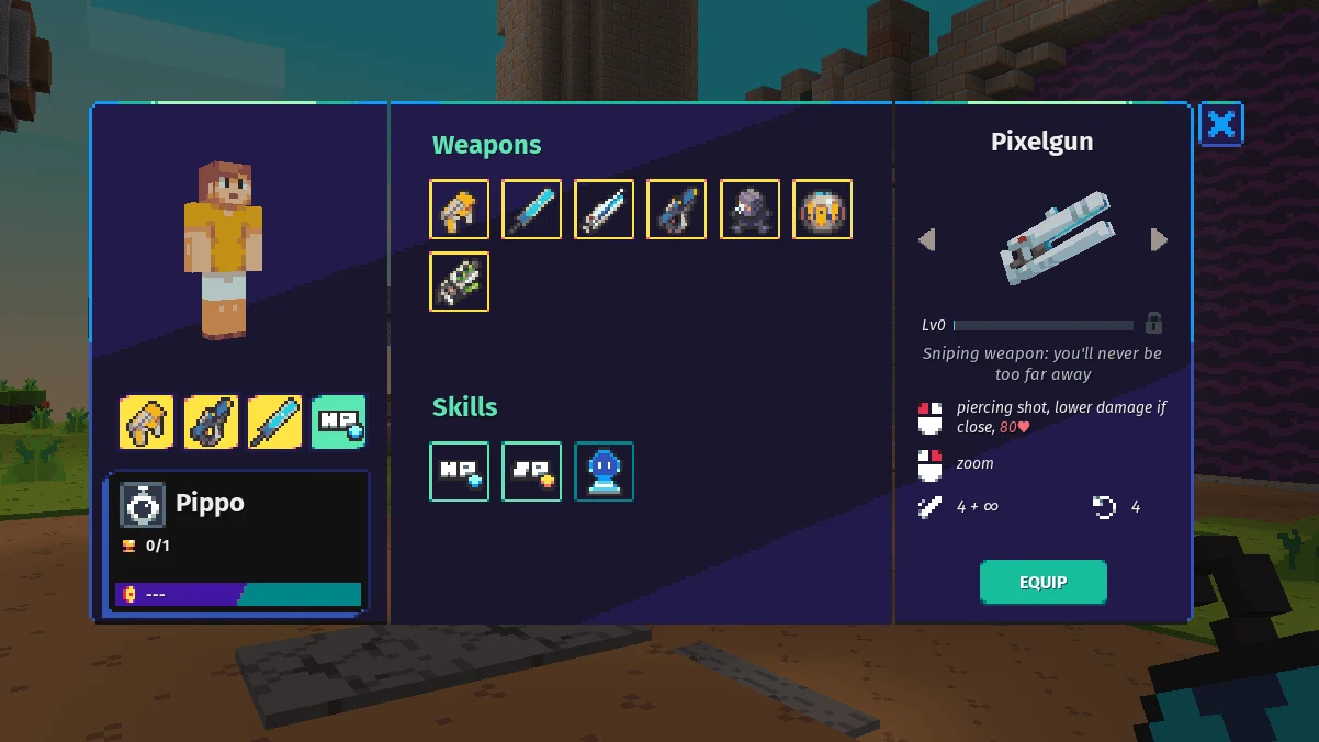 Block League weapon loadout screen